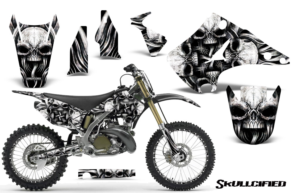 Kawasaki KX125 KX250 03-12 Graphics Kit Skullcified Silver NP Rims